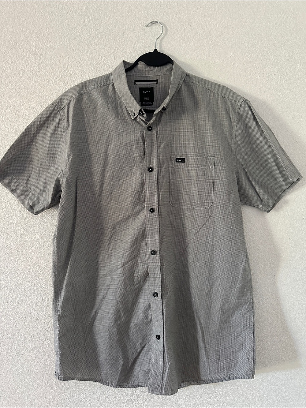 *EUC* RVCA Men's Short Sleeve Button-Down Slim Fit Shirt - Gray, size Large